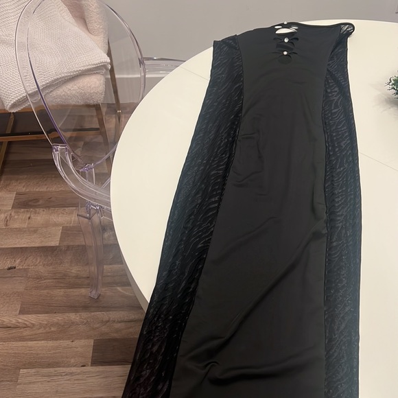 Maxi strapless black dress with diamond button cutouts size S - Picture 2 of 3